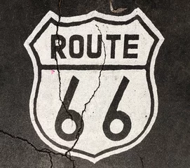 Fotobehang bordje route 66 aan de straat © travelview