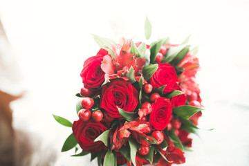 Wonderful luxury wedding bouquet of different flowers
