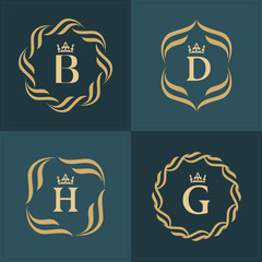 Set of Monograms. Letter D. Graceful Emblem Template. Collection of Elegant Simple Logos Design for Luxury Crest, Royalty, Business Card, Boutique, Hotel, Heraldic, Restaurant. Vector illustration