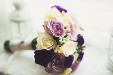 Wonderful luxury wedding bouquet of different flowers