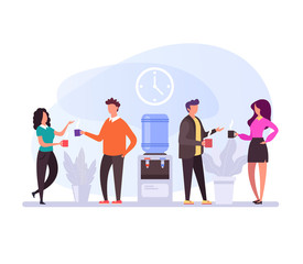 Business people characters having coffee break time lunch. Office life concept. Vector flat design graphic cartoon isolated illustration