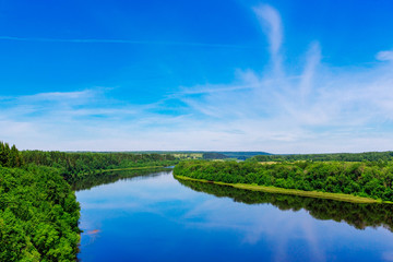 river with reflections of clouds on a summer day