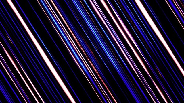 Shimmering straight purple lines shining on the black backgroundand rotating, seamless loop. Parallel bright rays spinning and shining endlessly.