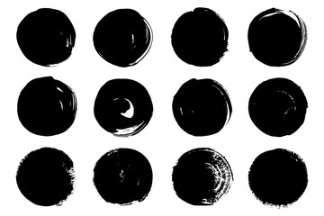 Vector set of hand painted circles for backdrops. Monochrome artistic hand drawn backgrounds. Hand drawn stains round shape set.