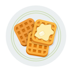 Square waffles with butter vector icon flat isolated