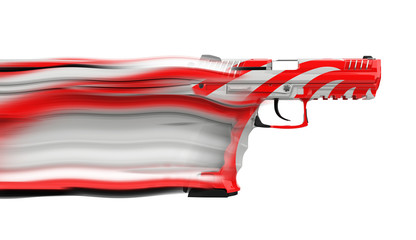 Modern red and white semi auto gun - motion trails