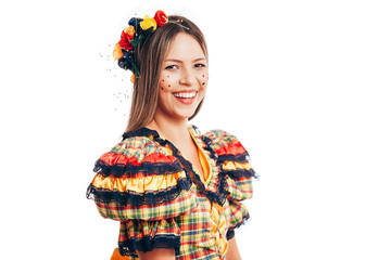 Brazilian woman wearing typical clothes for the Festa Junina