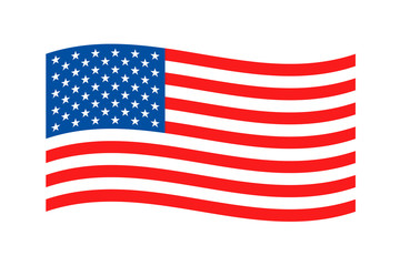 American Waving flag on white background. Coloured USA flag. Vector illustration of american flag