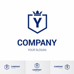Illustration of Shield Badge-Shape with letter Y in the Middle and Luxury Crown. Logo Icon Template for Web and Business Card, Letter Logo Template on White Background