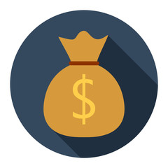 Money bag flat icon on blue background