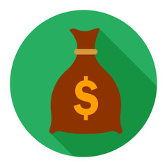 Money bag flat icon on green background