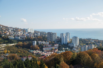 View of the city of Sochi from the observation deck of the arboretum. Travel to Sochi in December.