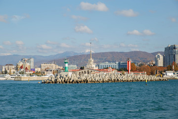 Fototapeta premium Views of the seaport area in Sochi, Russia.
