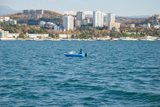 Views of the seaport area in Sochi, Russia. Travel to Sochi in December.