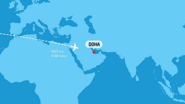 New York to Doha Flight Travel Route