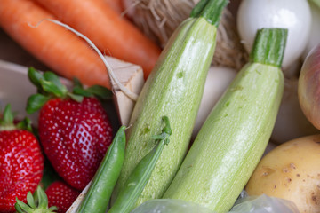 Variety of organic vegetables grown in an urban garden