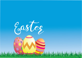 Happy Easter Blue Background. Vector Illustration.