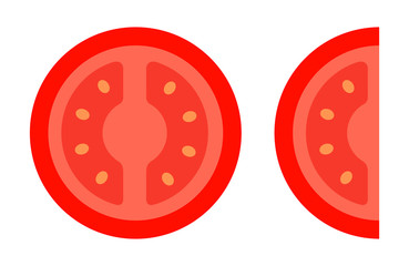 Round and wedge slices of tomato flat icon vector isolated