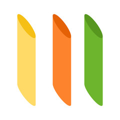 Three penne macaroni vertically flat icon vector isolated