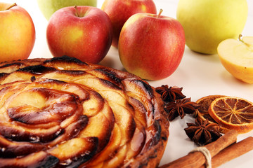 Apple tart. Gourmet traditional holiday apple pie sweet baked dessert food with cinnamon and apples...