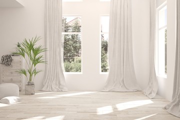 Fototapeta na wymiar White minimalist empty room. Scandinavian interior design. 3D illustration