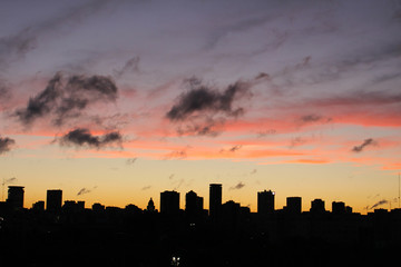 View of the Buenos Aires skyline at sunset, Buenos Aires, Argentina
