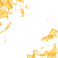 Korean won notes falling. Messy WON bills on white