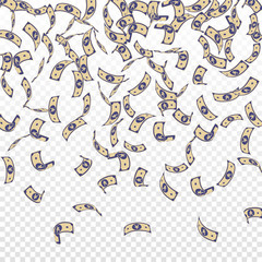 Chinese yuan notes falling. Sparse CNY bills on tr