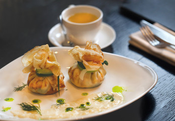 Big delicious pancake on a black background