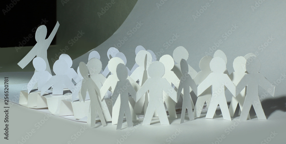 Wall mural business concept.a large team of paper doll