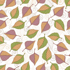 Vector hand drawn seamless pattern with colorful autumn leaves-02