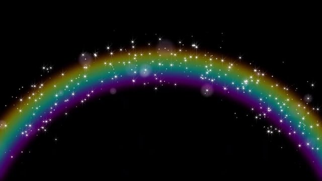 Fabulous iridescent rainbow appears with magic stars. Looped 4K motion graphic with Alpha channel.