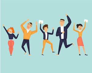Happy people are jumping. Success team. Friendship. Flat design vector illustration.