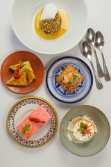 Delicious assorted desserts, top view