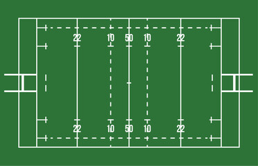 Rugby field with marking from top view