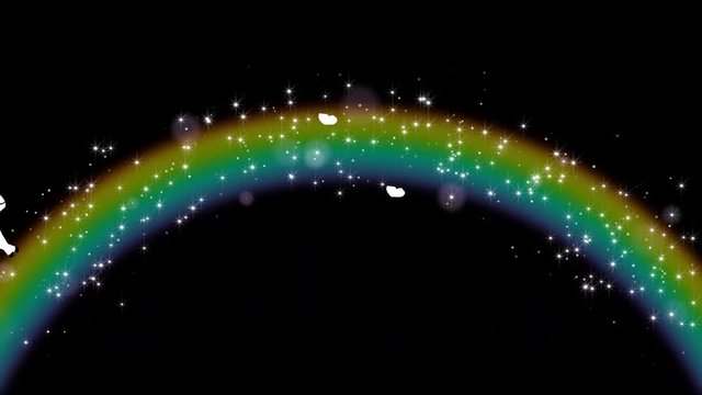 Fabulous iridescent rainbow appears with butterflies and unicorn. Looped 4K motion graphic with Alpha channel.