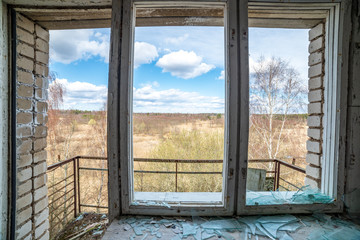 abandoned military buildings in city of Skrunda in Latvia