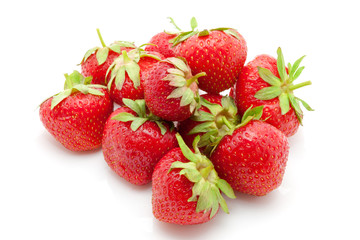 Fresh red strawberry on white background, summertime