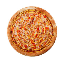 Delicious classic italian Pizza with chicken, bulgarian pepper and cheese