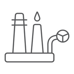 Oil refinery thin line icon, industrial and plant, factory sign, vector graphics, a linear pattern on a white background.