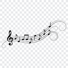 Music notes and symbols, ornamental musical design element, vector illustration.