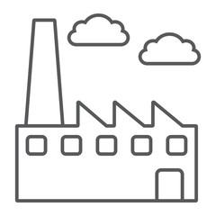 Factory thin line icon, environment and production, plant sign, vector graphics, a linear pattern on a white background.