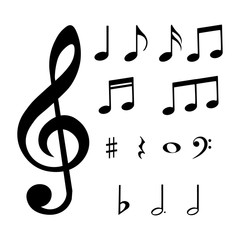 Set of musical notes and symbols, vector illustration.