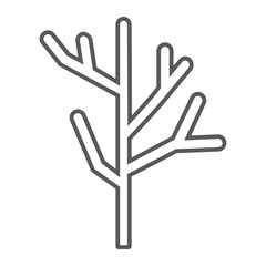 Dry wood thin line icon, tree and lumber, branch sign, vector graphics, a linear pattern on a white background.