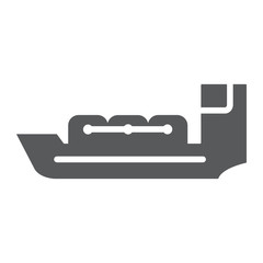 Tanker glyph icon, boat and ship, vessel sign, vector graphics, a solid pattern on a white background.