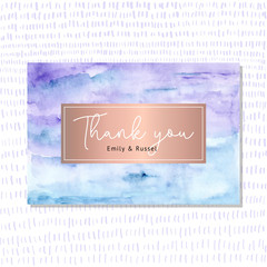thank you card with purple blue abstract watercolor background