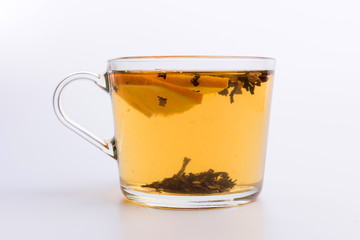 Cup of black tea isolated on white background