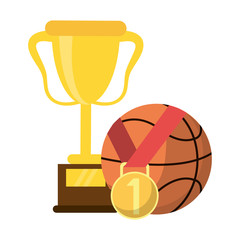 Basketball trophy with ball and medal