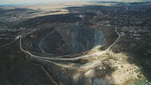 Bashkortostan, Russia, aerial view of the Sibai quarry (diamond quarry)