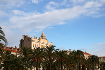 Historical buildings on Riva promenade in Split, Croatia. Split is popular summer travel destination. 